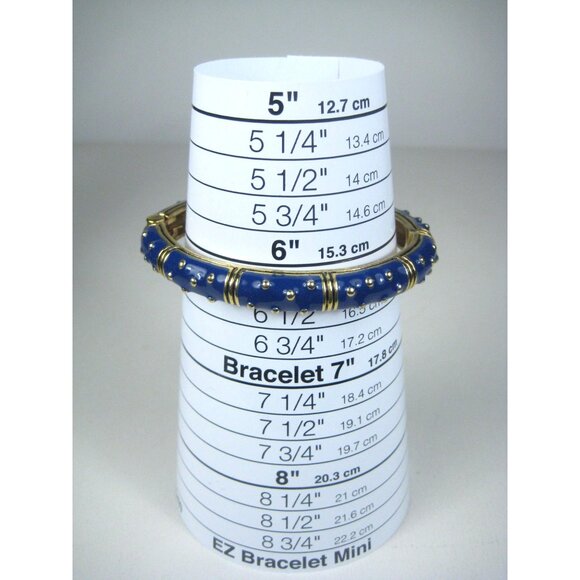 Enamel Gold Tone Hinged Bangle Bracelet 6 Inch Inner Cir Textured Polka Dots - Picture 5 of 8